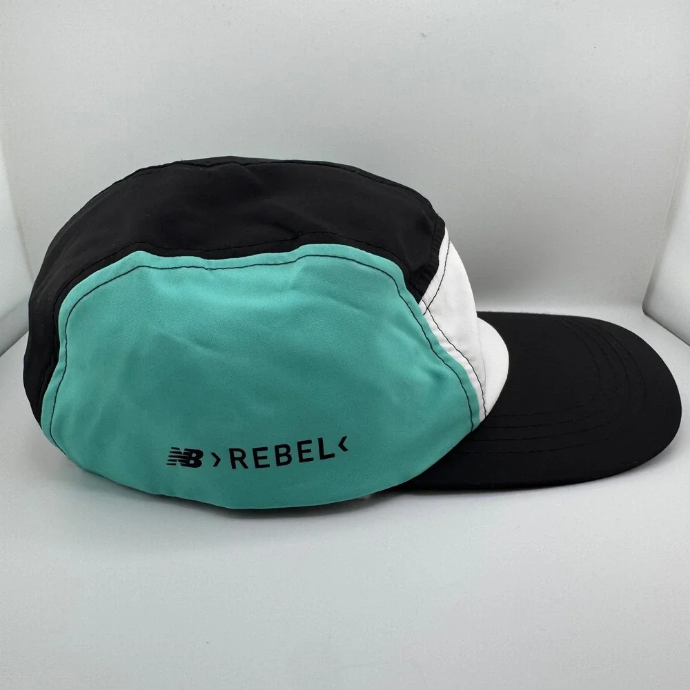 New Balance 5 Panel Running Hat Unisex OSFM Black Teal Excellent Rebel BOCO Gear